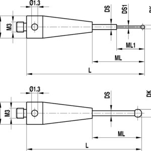 Kulka rubinowa M3 o śr. 0,3 mm, trzon z węglika wolframu, dł. 20 mm, dł. pom. 1/dł. pom. 2,3/11,0 mm, do zastosowań Zeiss